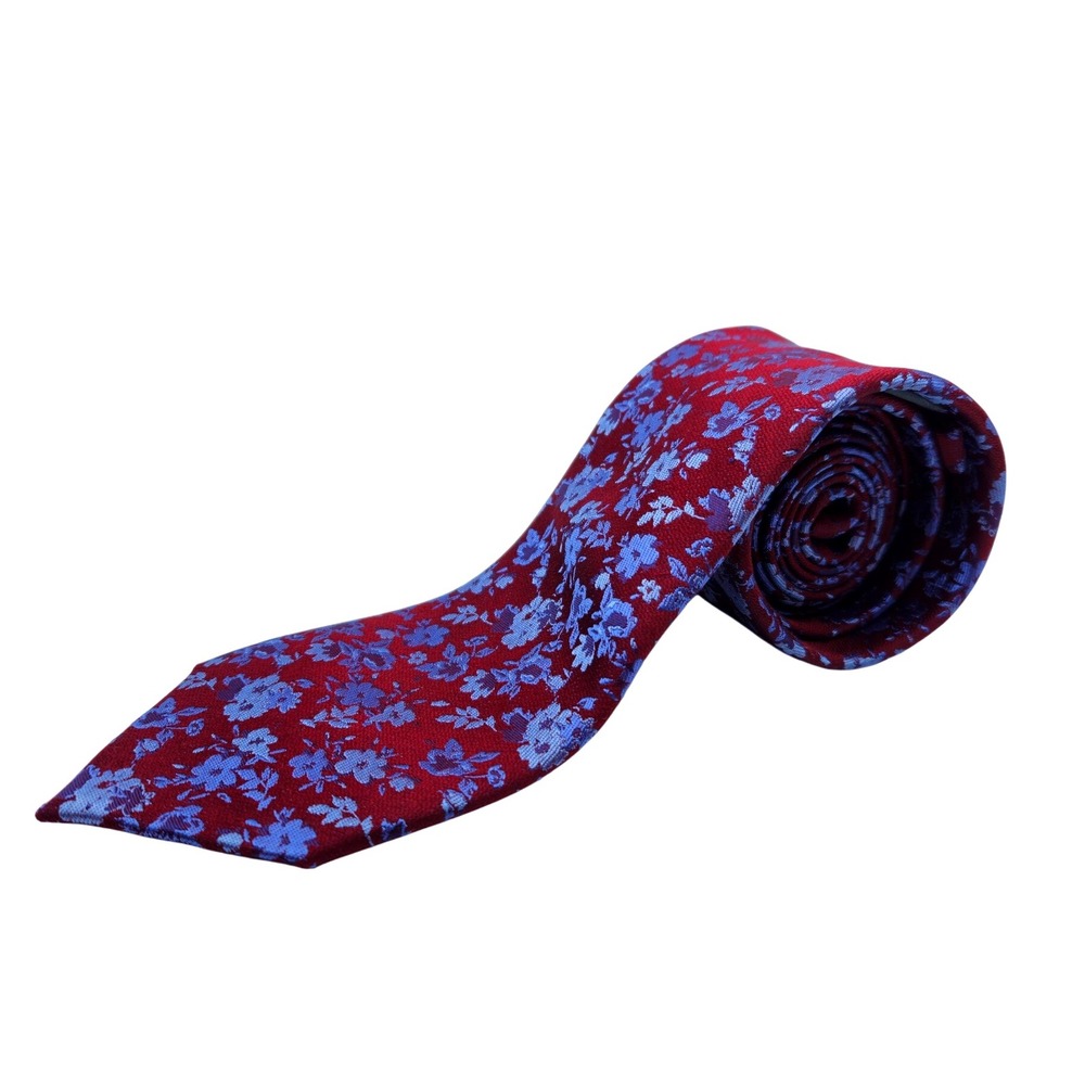 Pronto Uomo Platinum Burgundy Blue Floral 100% Silk Necktie Mens